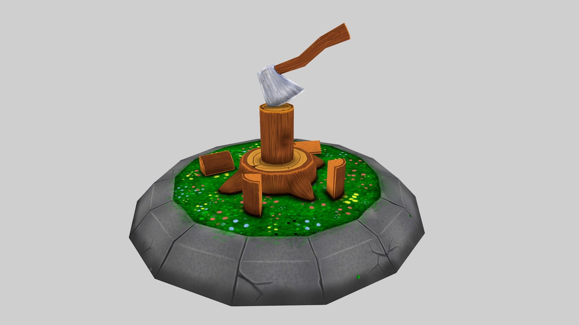 Low Poly model cutting firewood for the stove, the fireplace, ovens, I wanted it to look like a trophy, for those people who still carry out the work of cutting firewood at this time, using this traditional tool called Axe 3d model
