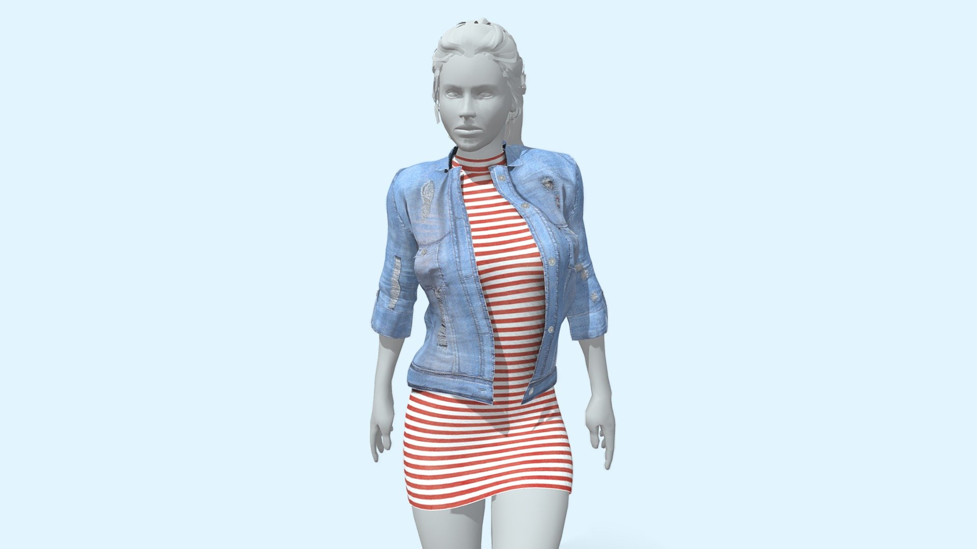Female Clothing Low Poly 2K Textures for Mobile Games - Female Outfit with Denim Jacket - Buy Royalty Free 3D model by Stefano Vietina (@stefanovietina) 3d model