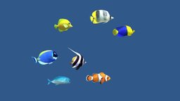 Coral Fish 7 (Pack 1) marine, fish, fishing, underwater, coral, ocean, aquarium, tang, water, reef, swim, idle, angelfish, bicolor, clownfish, sea, caranx, bannerfish, wimpel