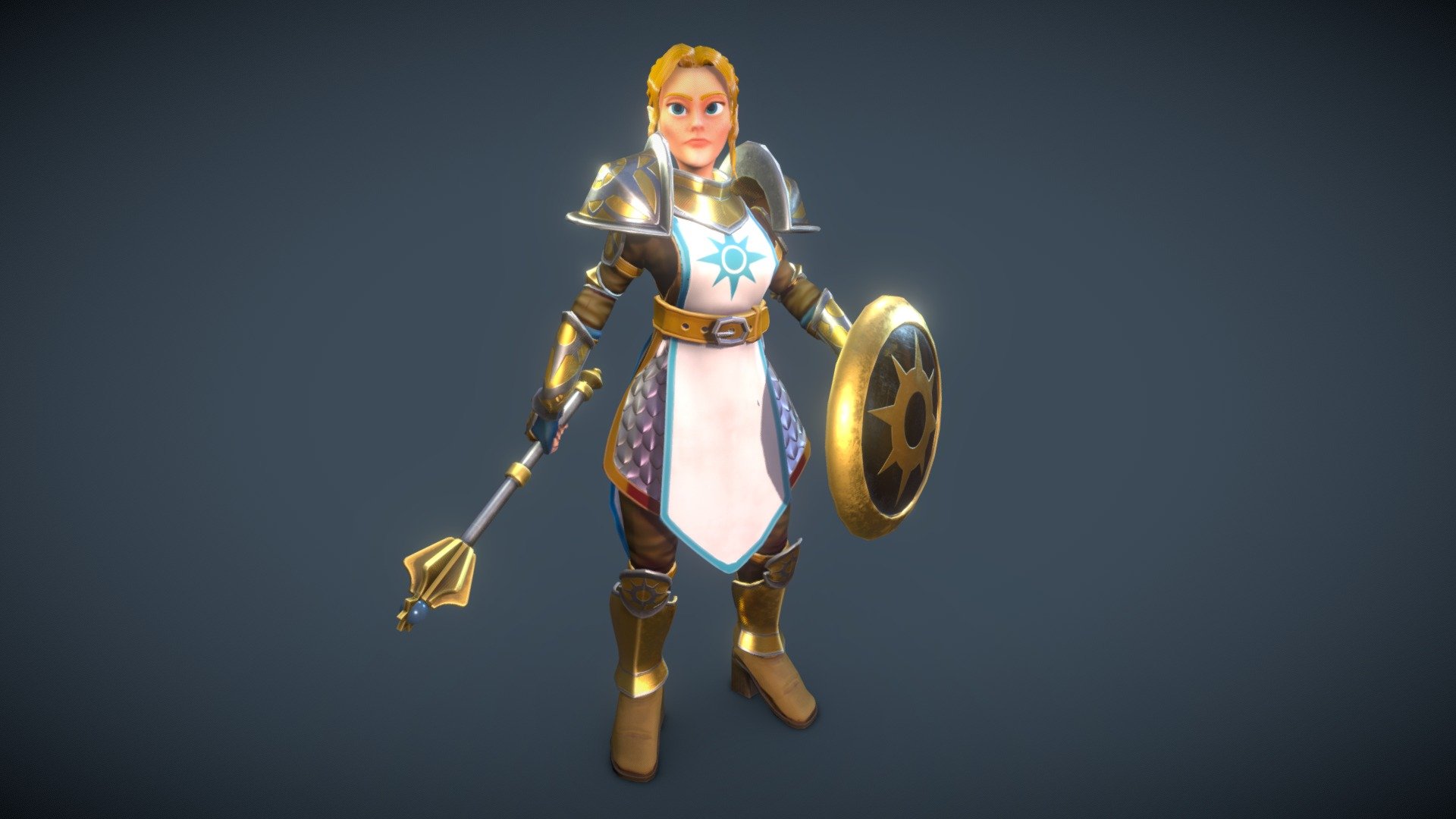 I created a half-elf cleric based on one of my previous Dungeons and Dragons characters. I took a lot of inspiration from classic anime such as Record of Lodoss War. I definitely learned a lot, especially with armor modeling and texturing! - Phalanx Vanguard - Half-Elf Cleric - 3D model by Donald Gremillion II (@donaldg) 3d model