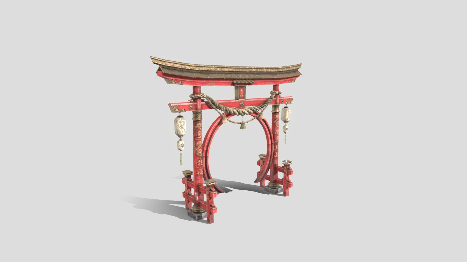 Middle poly model of a Japanese Torii Gate.
 
I've done the high poly sculpt in Zbrush, retopology, UVs in Blender, baked in Marmoset Toolbag, textured in Substance painter.

One texture set: 4096*4096 - Japanese Torii Gate - 3D model by Temyrali (@linatemyrova) 3d model