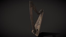 Medieval_Harp_FBX music, musical, medieval, string, harp, art, wood, dark