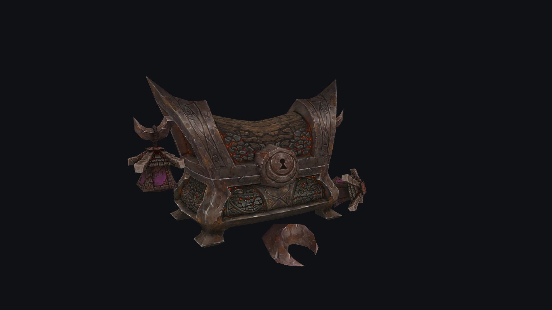 A burned variant of the Night Elf treasure chest I just completed to show some of the after effects of the burning of Teldrassil 3d model