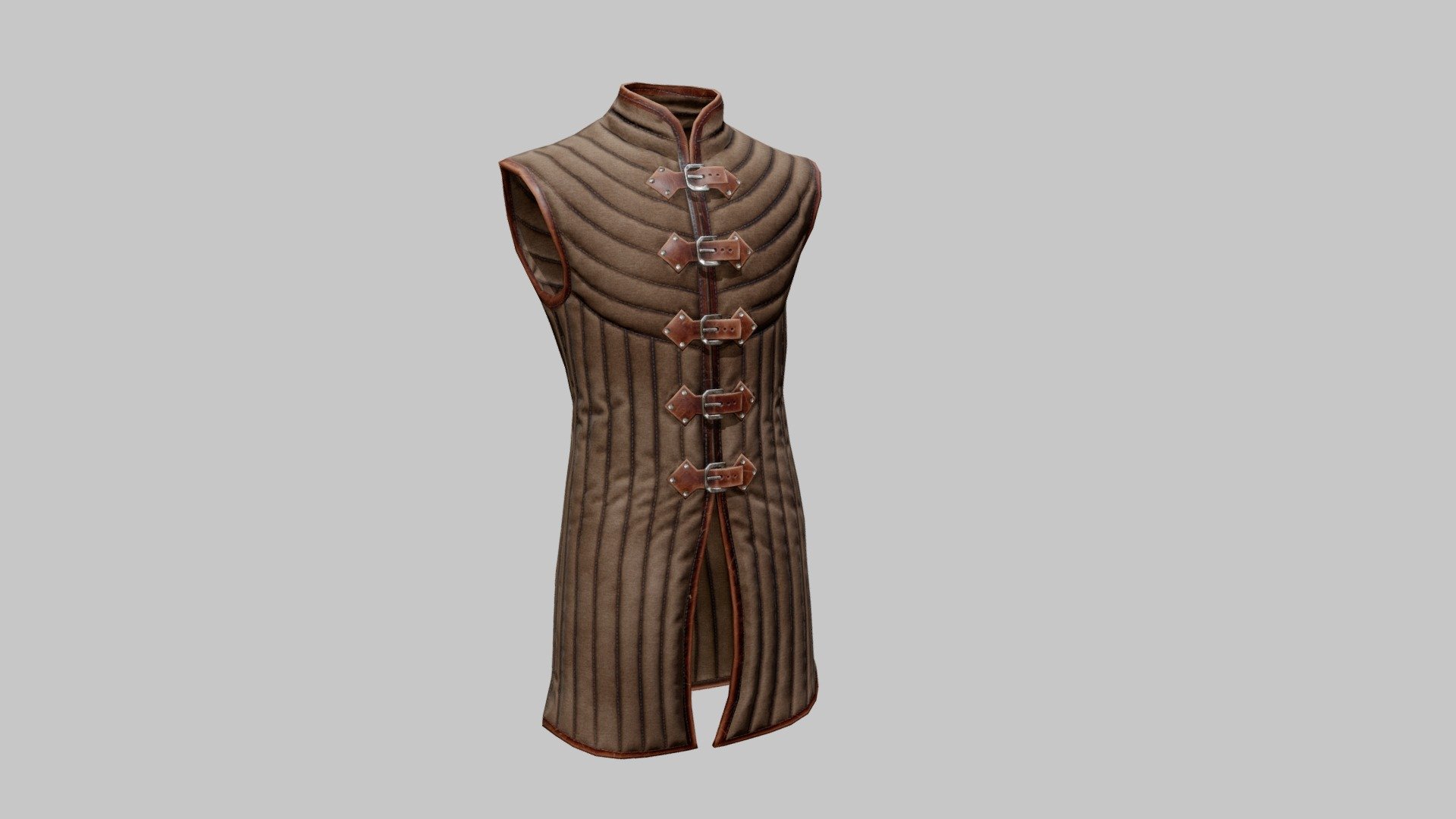 An sleeveless gambeson, perfect for medieval characters.

Modelled and retopology in Marvelous Designer from a Metahuman mesh, and textured in Quixel Mixer.

4K maps: Albedo, Normal, Roughness, Metalness and Ambient Occlusion.

Formats: .fbx and .obj - Gambeson medieval clothing - Buy Royalty Free 3D model by Anskar 3d model