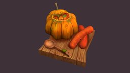 Hand painted pumpkin and sausages foodchallenge, handpainted, stylized, pumpkin