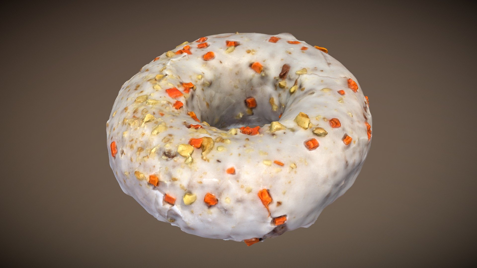 Single camera turntable 3D scan of a doughnut from an NYC donut store

cleaned up  and retopologized to quads in ZBrush

Full textures are 8K square - Doughnut Plant Carrot Cake Donut - Buy Royalty Free 3D model by omegadarling 3d model