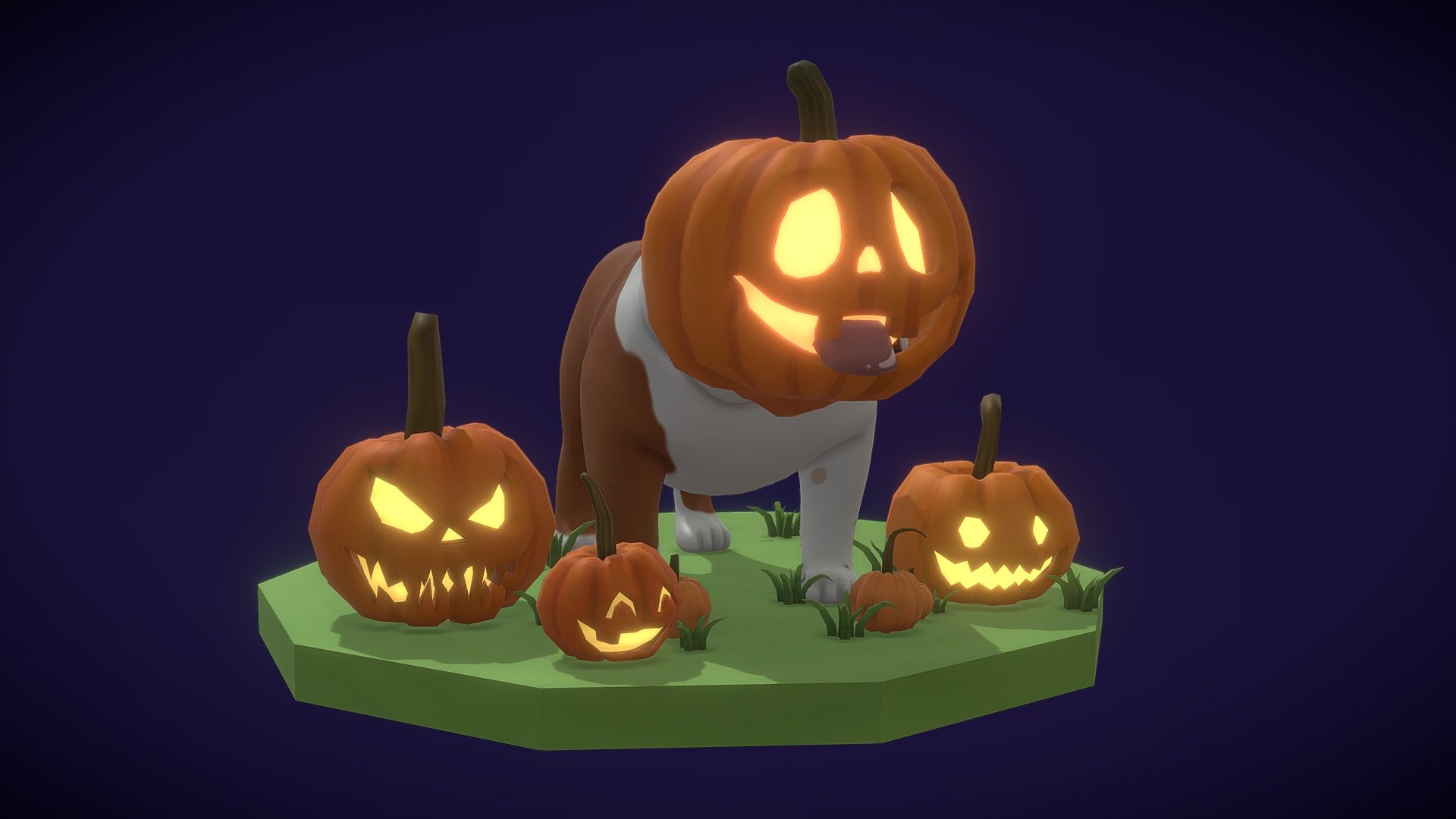 Who doesn't love halloween? 
This English Bulldog loves pumpkins and halloween
In this model, you can decide if he keeps the pumpking head or see his cute face
I tried to make it as simple as posible - Halloween Bulldog - Buy Royalty Free 3D model by NatyNath 3d model