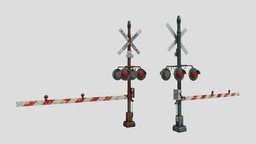 Railroad Crossing Gate with pbr textures train, gate, railroad, old, crossing, crossings