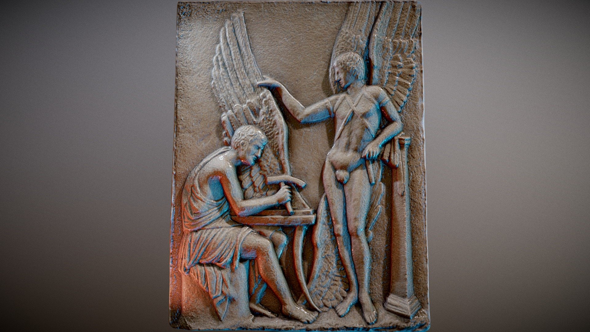 Bas-relief representing a scene from the Greek Mythology with the Daedalus and Icarus building their wings 3d model
