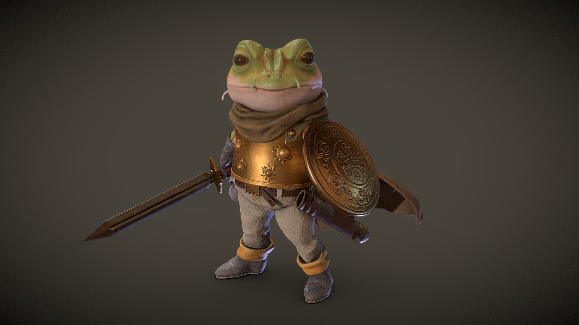 Frog from Chrono Trigger with a little twist. :) There is a tpose rig attached with high quality textures for a free download! The rig isn't the best but should get ya started! Hope you all enjoy! 

Here is some renders from UE5 for case reference https://www.artstation.com/artwork/048mY5 - Sir Frog - Chrono Trigger - Download Free 3D model by Adrian Carter (@Adrian.Carter3D) 3d model