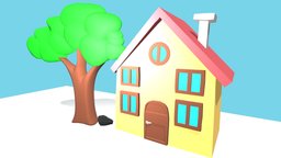 Cartoon House tree, grass, cartoontree, 3dcartoon, cartoonhouse, cartoon, 3d, blender, house, tree3dmodel