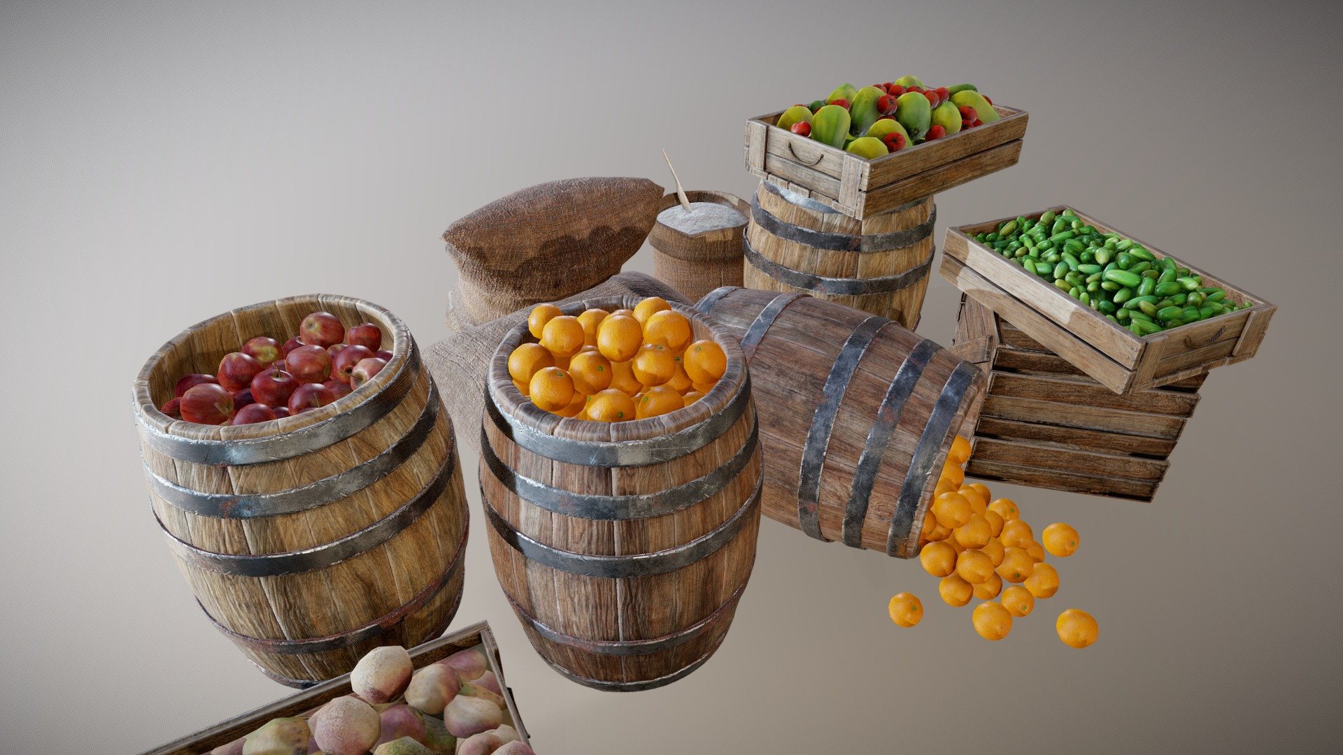 A collection of various market props 3d model