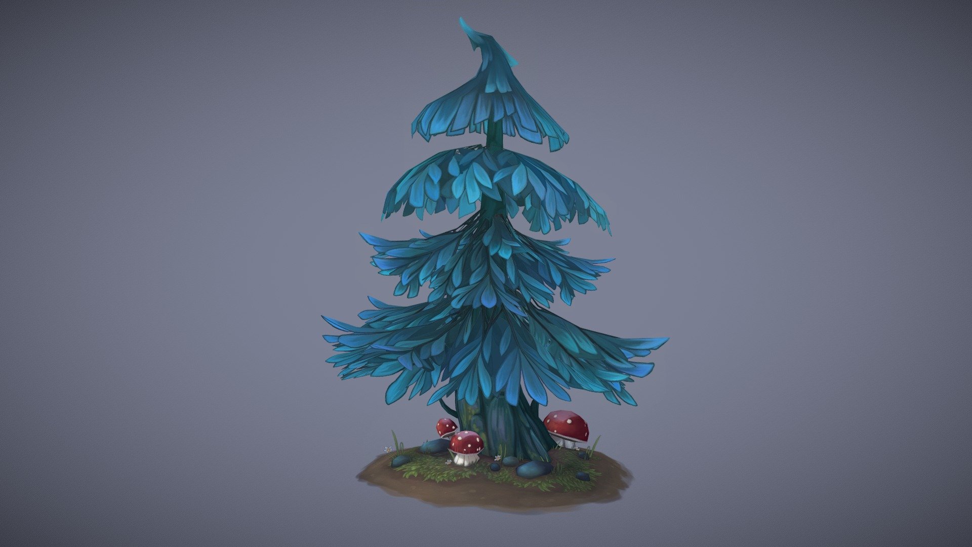 i stumbled upon this beautiful fir tree concept created by Juliya Revina and instantly wanted to turn it into a hand painted model. I really enjoyed creating this asset, the shape is very unique, the colours are wonderful and the little mushrooms are as cute as the tree itself. Since that will be the last asset i will post this year i wish you all great holidays and a happy new year✨ - Fir Tree - 3D model by Katarzyna Mnich (@katamn) 3d model
