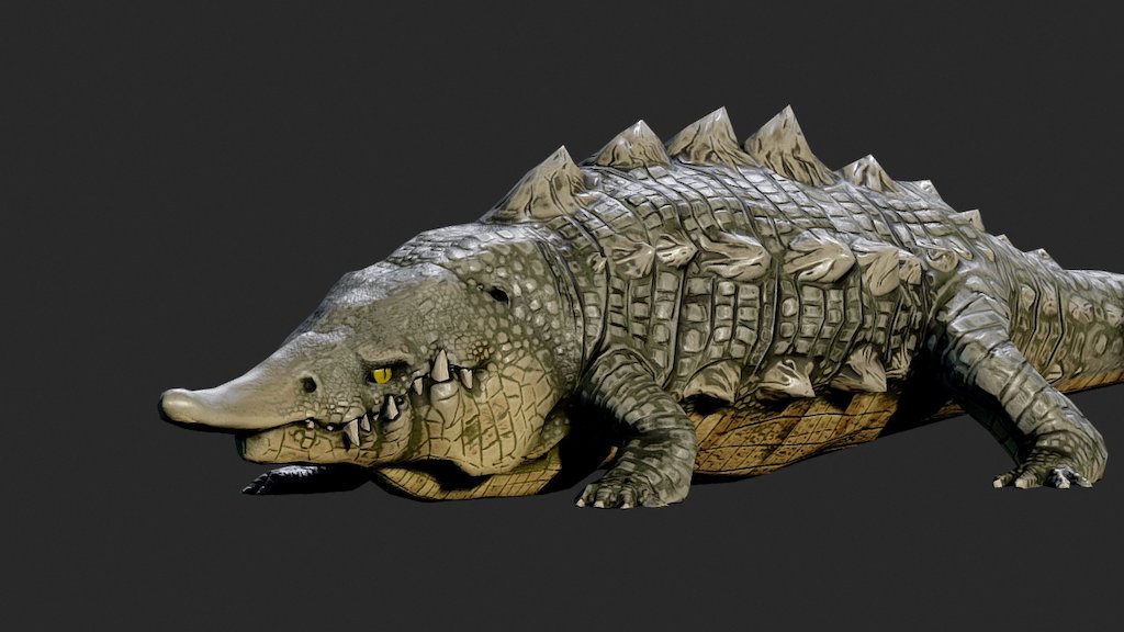 See everything about this model on Artstation:
https://www.artstation.com/artwork/yWla3

A while ago my professor said I should try mixing animals together rather than coming up with my own from nothing, in order to make them more realtable and help me with proportions, so I drew a mix of a sturgeon and a crocodile. See it here: https://www.artstation.com/artwork/DVRr0
I always did like that creature (even if I'm giving it such a terrible name) so I decided to model it. Let me know what you think :) - Sturgeodile (highpoly) - 3D model by Gnarrf 3d model