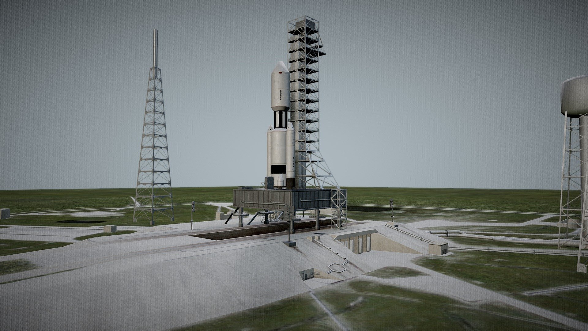 This rocket launch site was created for a science museum exhibit about the various methods that humans travel through space, breach alien atmospheres and rove across distant planetary bodies 3d model