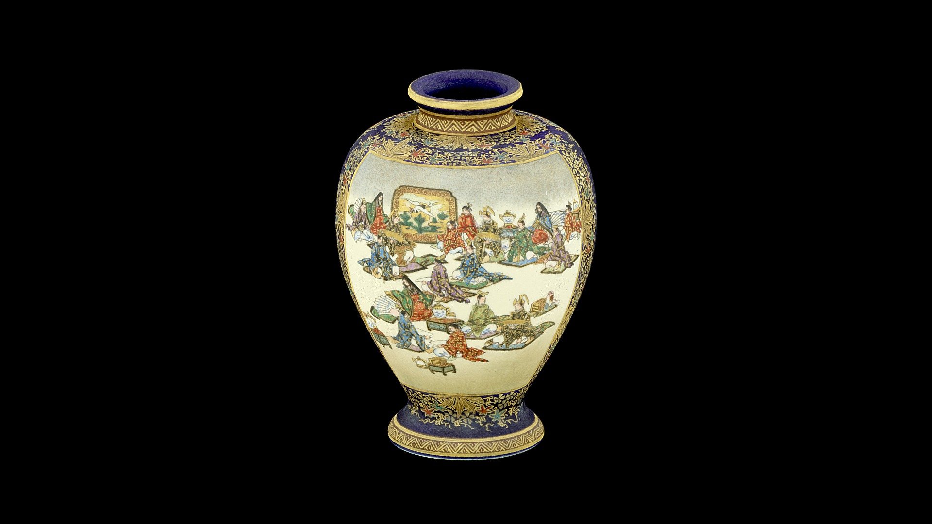 Meiji period (1868-1912)

Of baluster form painted with polychrome enamels and gilt of figures working there daily pursuits , the reverse painted with a rooster amongst blossoming flowers and trees, 

7.6.75 in. (17.14 cm.)high 

Signed KINKOZAN

Created in RealityCapture by Capturing Reality from 593 images in 01h:20m:09s 3d model