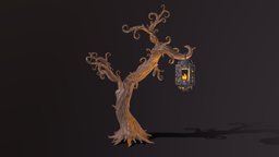 Fairy Tree with Lantern tree, lantern, oak, road, fairy, bright, nature, forrest, lighter, skinned, brightness, nature-wood, wood, rigged, light