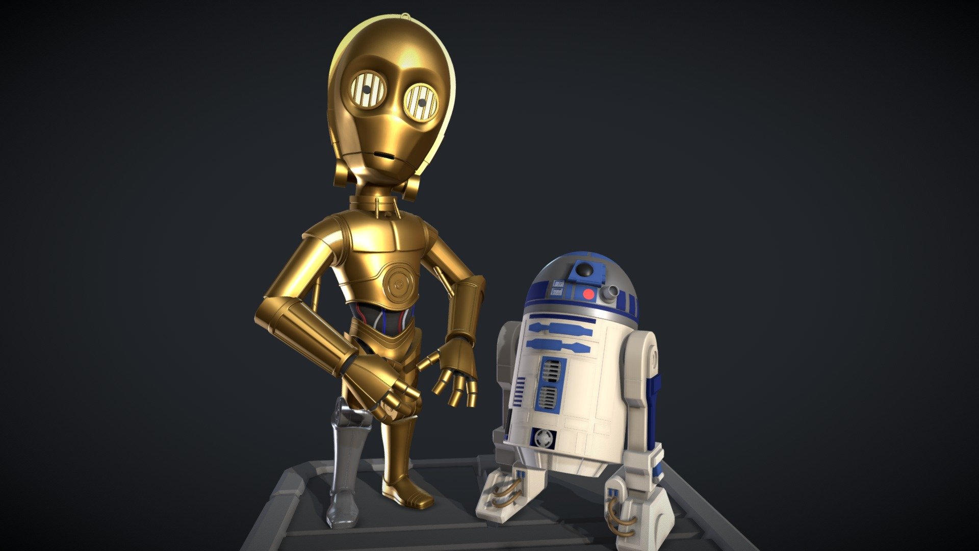 It was hard to come up with a mini-er version of R2D2, so I just scaled him down. That's creativity in action!

Purchase includes keyed STL files for printing (though in this case they're not male-female keys, but rather matching holes for dowels to connect the parts), along with textured and rigged characters in Maya files (backwards compatible to at least Maya 2016).

Here's a little animation showing them (and some other mini Star Wars rigs) in action: https://youtu.be/qYOglvFRB2E - Mini Droids - Buy Royalty Free 3D model by Brad Groatman (@groatman) 3d model