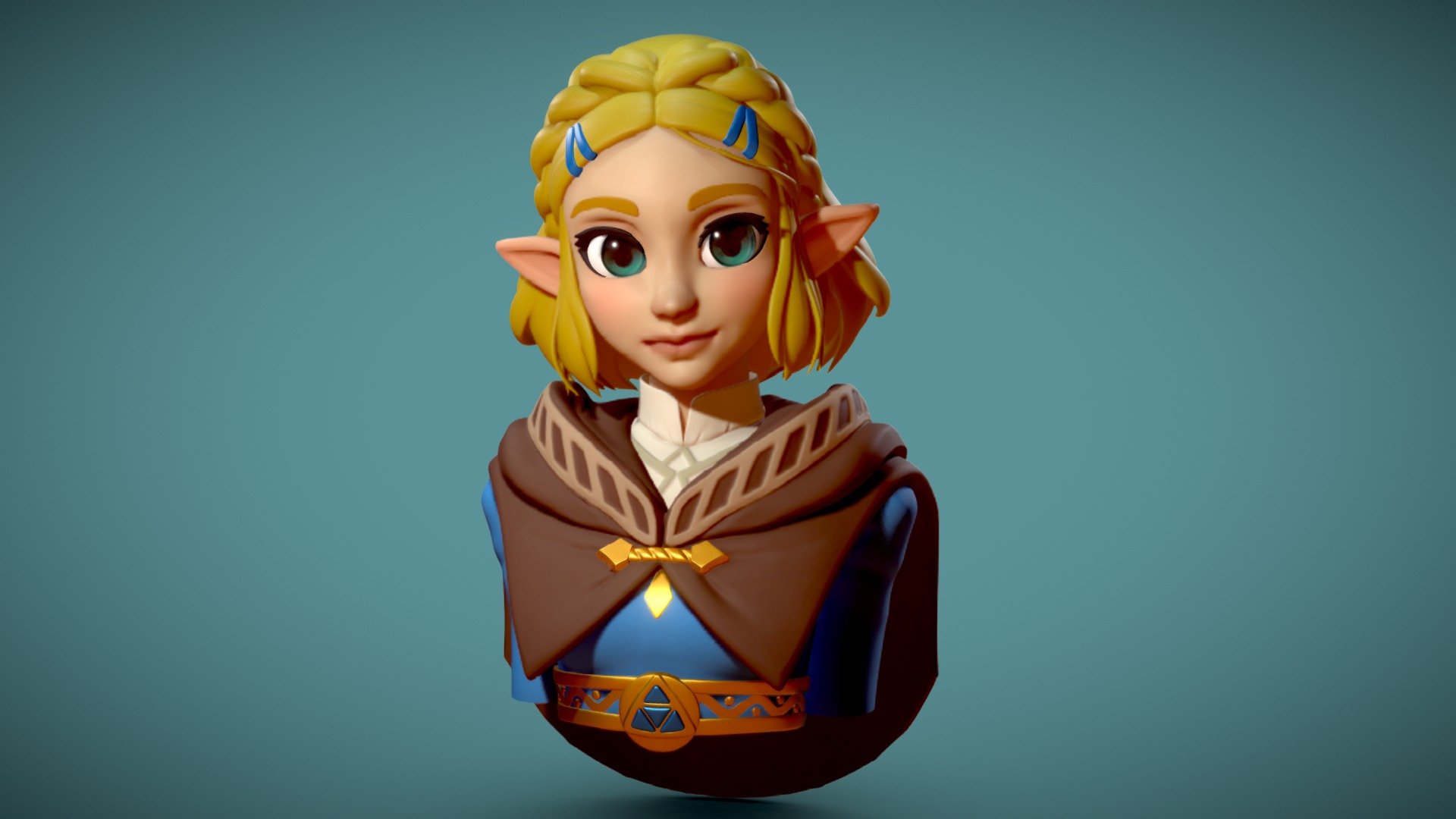 I wanted to do a quick fanart of Zelda from the BoTW 2 announcement trailer. I thought her new hair style was really cute, but I didn't want to spend too much time on a full game-res fanart so I spent the evening of the announcement trailer busting this out. 
Sculpted in zbrush with minor polypaint 3d model