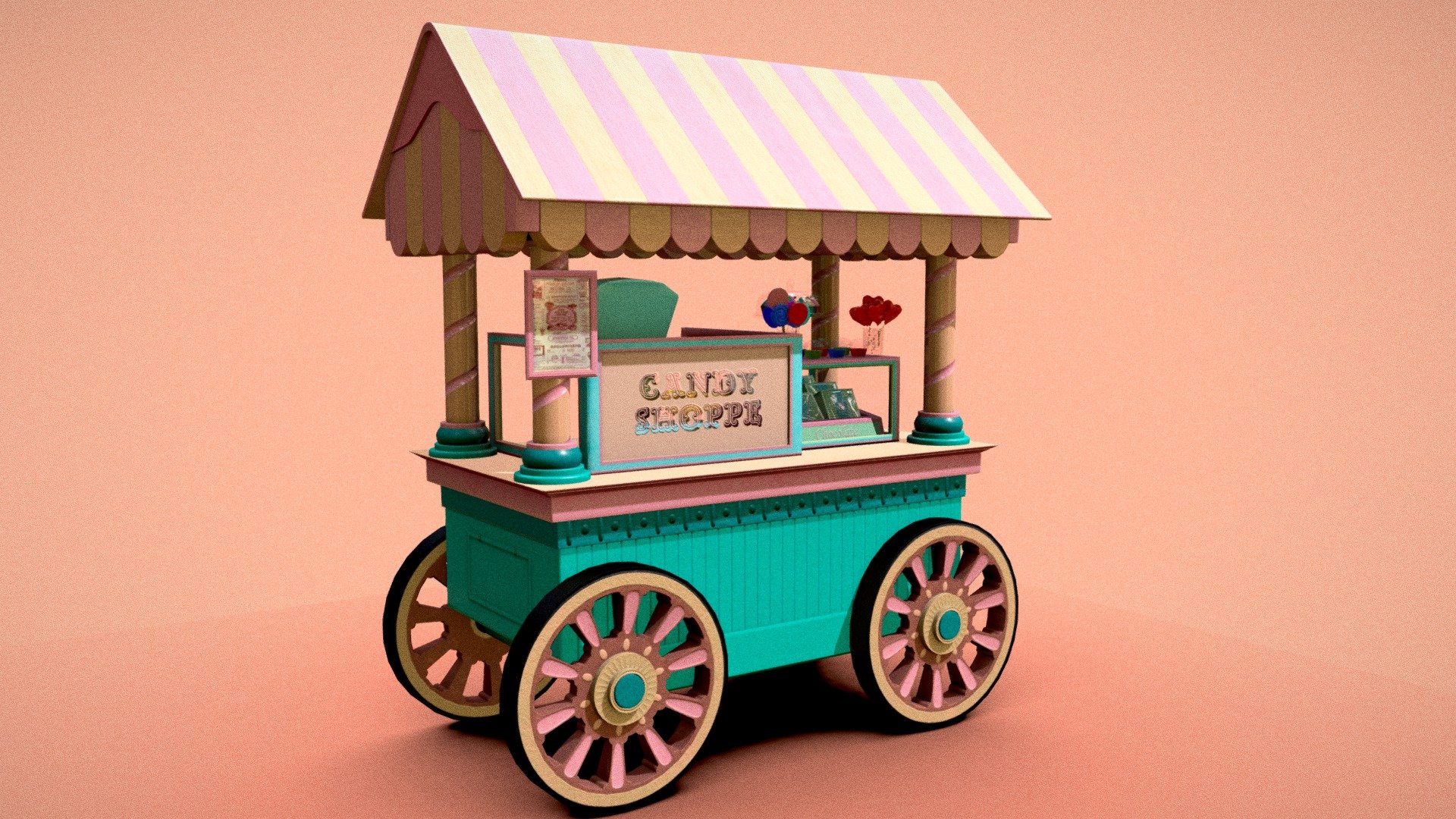 Low poly candy cart from fairs with sweets and chocolates - Candy Shoppe - 3D model by pan.stasian (@pan_stasian) 3d model
