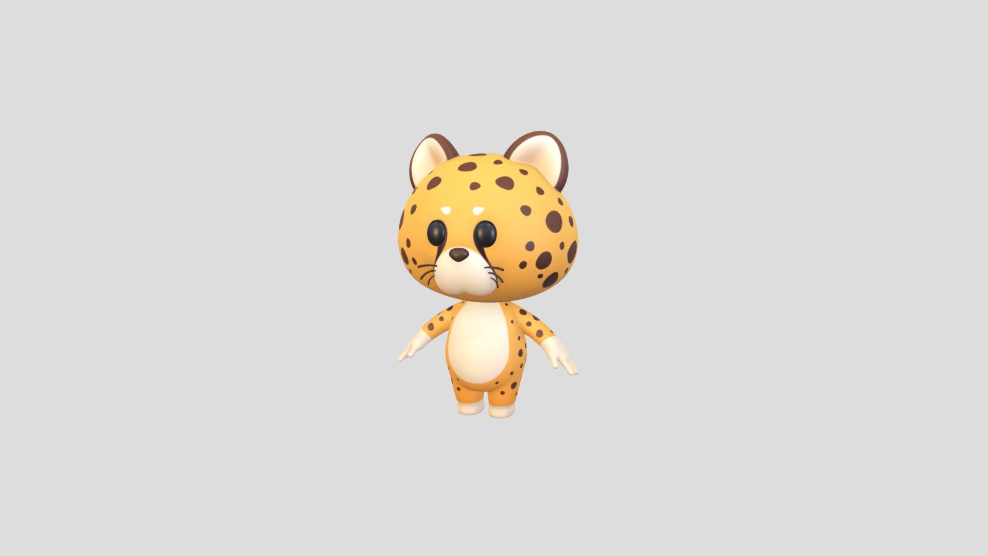 Cheetah Character 3d model.      
    


File Format      
 
- 3ds max 2023  
 
- FBX  
 
- OBJ  
    


Clean topology    

No Rig                          

Non-overlapping unwrapped UVs        
 


PNG texture               

2048x2048                


- Base Color                        

- Normal                            

- Roughness                         



3,640 polygons                          

3,712 vertexs                          
 - Character208 Cheetah - Buy Royalty Free 3D model by BaluCG 3d model