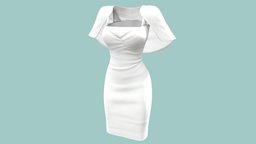 $AVE Female White Dress With Shoulder Shrugs short, white, , knee, jacket, with, skirt, dress, straps, beautiful, elegant, shoulder, evening, length, cardigan, bolero, shrug, pbr, low, poly, female