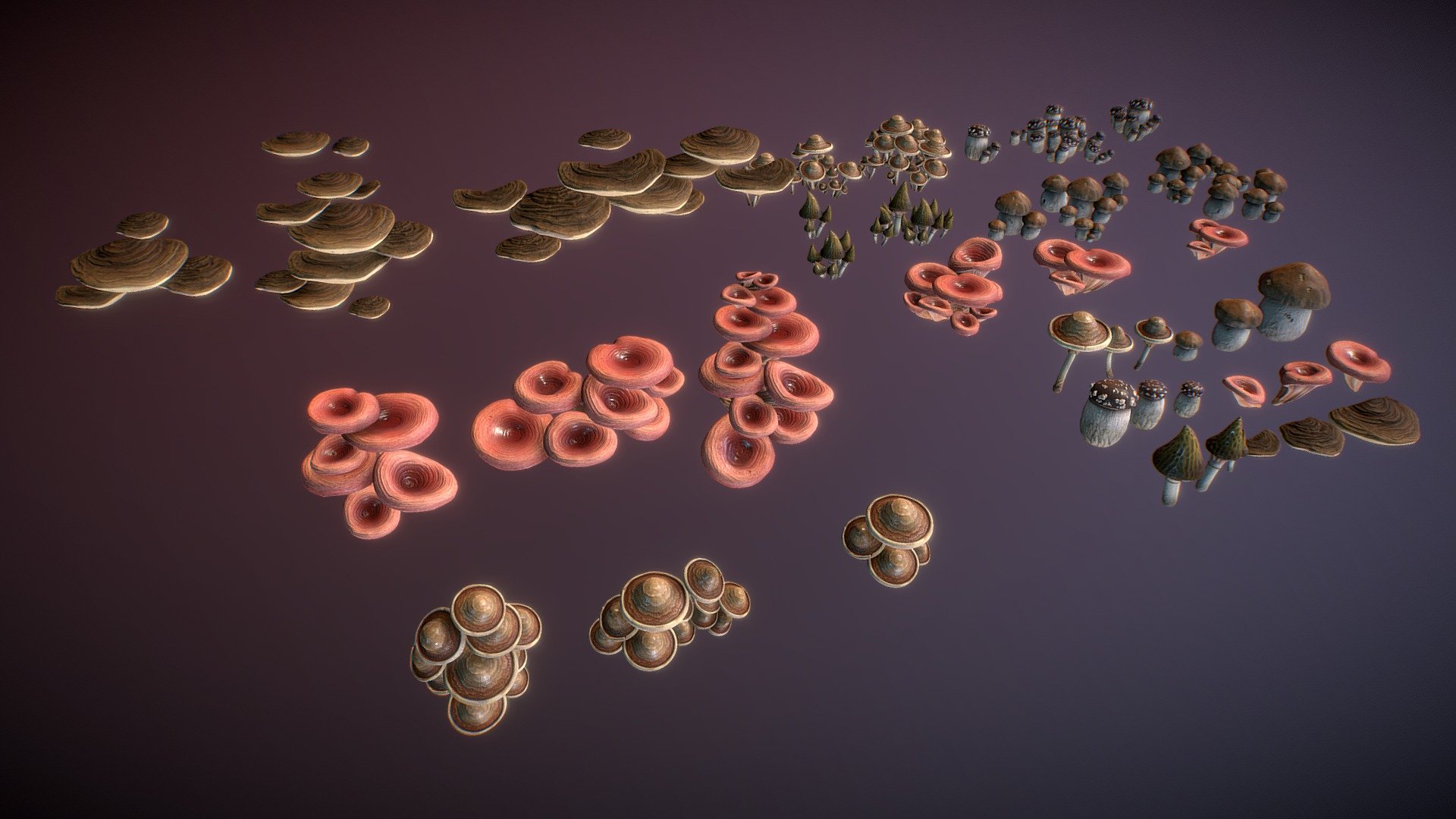 Set of few mushrooms and mushroom groups. Made by Yulia Pokshina 3d model