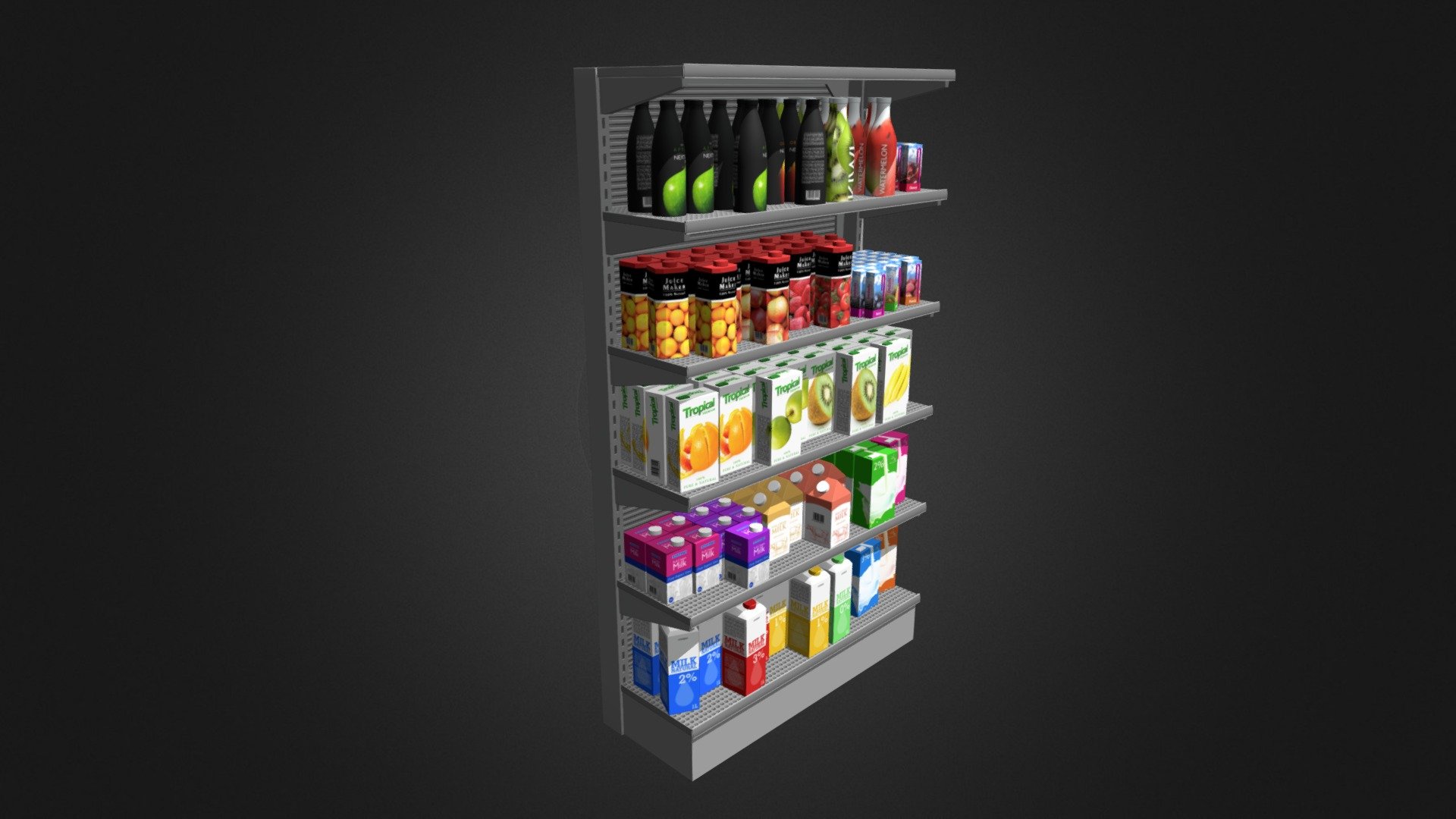 Market Shelf - Milk and Juices - Market Shelf - Milk and Juices - Buy Royalty Free 3D model by cgaxis 3d model