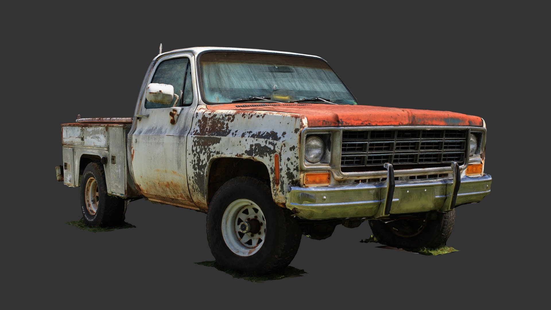 Raw scan of a mid-70's Chevrolet truck with a utility bed, processed well due to surface detail, but the lighting conditions leave a lot to be desired.

Processed in RealityCapture from 195 photos taken with my Canon EOS Rebel XSI.

Not sure why it has a Bahamas license plate 3d model