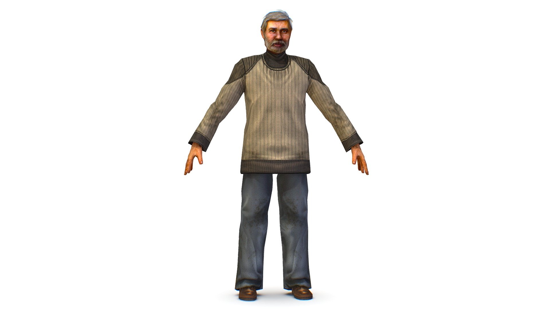 a shabby old man in an old sweater and jeans - 3dsMax file included/ texture 1024 color only 3d model
