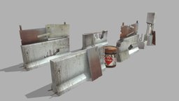 Concrete Barrier / Drum Barrel / Fences fence, barrel, apocalyptic, gameprop, pack, walls, metalparts, maya, architecture, lowpoly, gameasset, free, decoration, environment, freetodownload