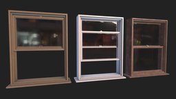 Window wooden, white, lock, brown, window, dirty, metal, openable, glass, gameasset, wood, gameready, guilhotine