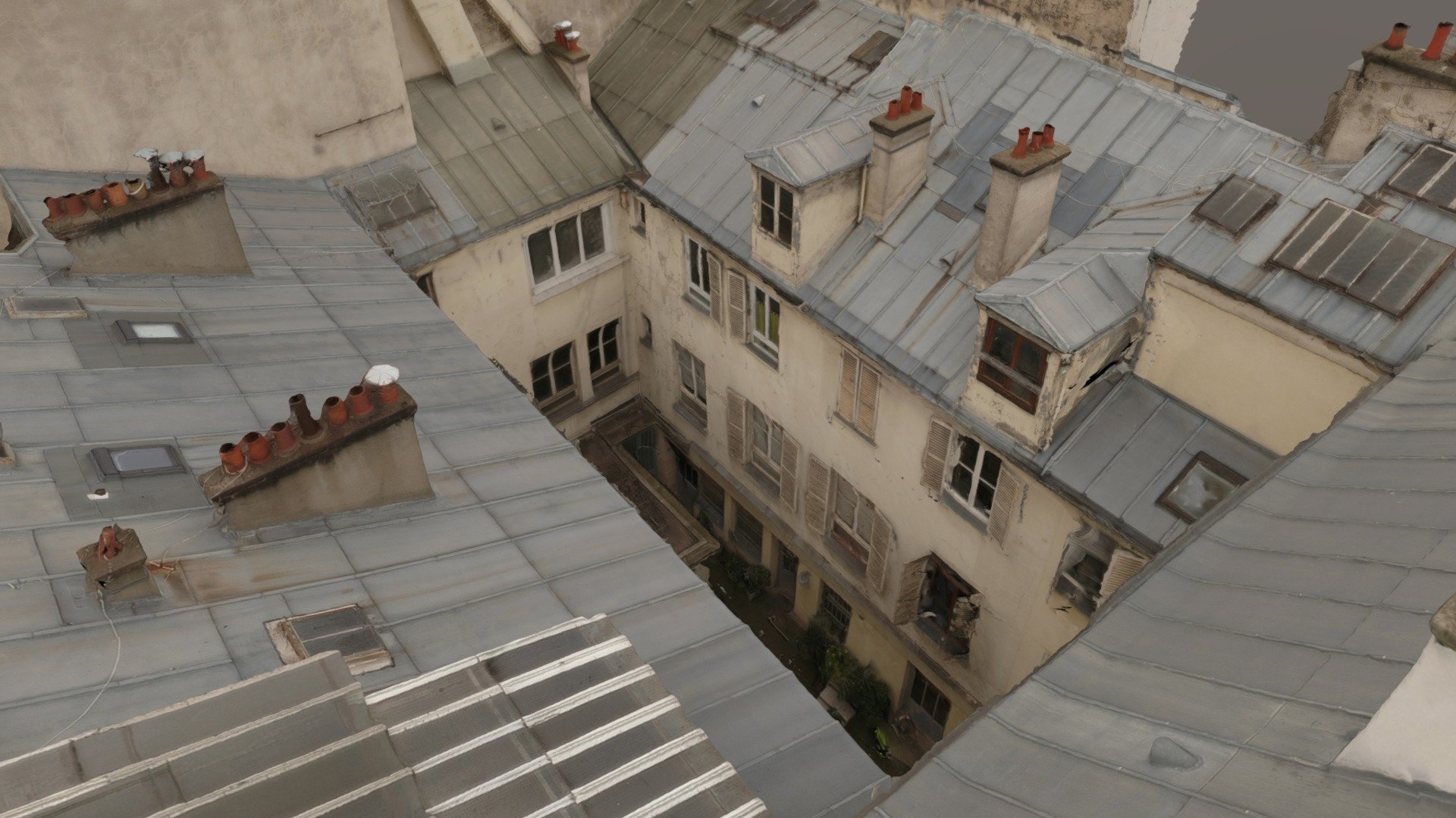 We carried out the inspection by drone of the facades and roofs of a courtyard in Paris 3d model