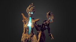 Forest dwellers videogame, glow, spriggans, lowpoly, creature, wood, fantasy