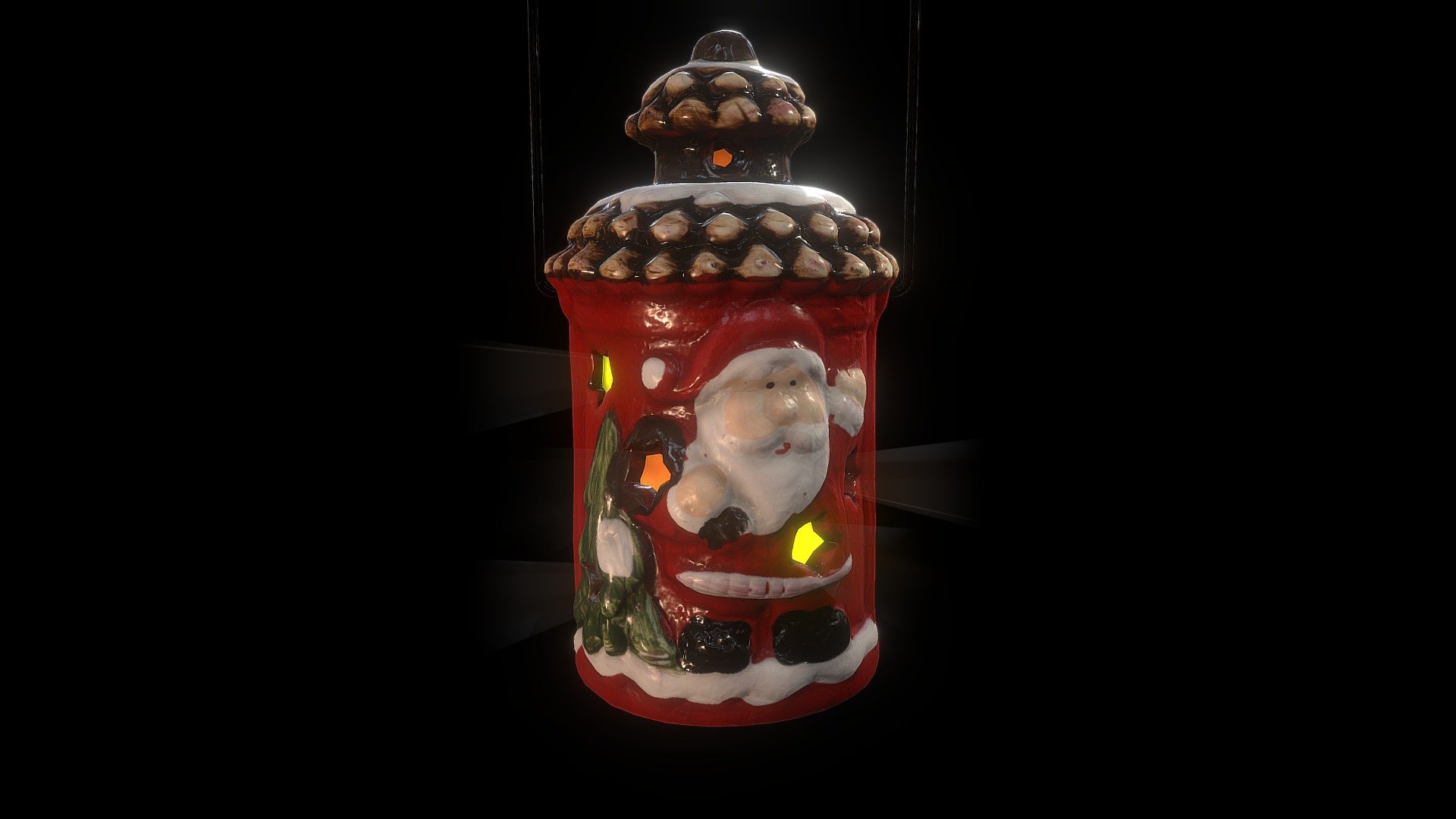 Christmas lantern with santa claus. Made of baked clay, varnished. 
Contains base color, normal and roughness maps 3d model