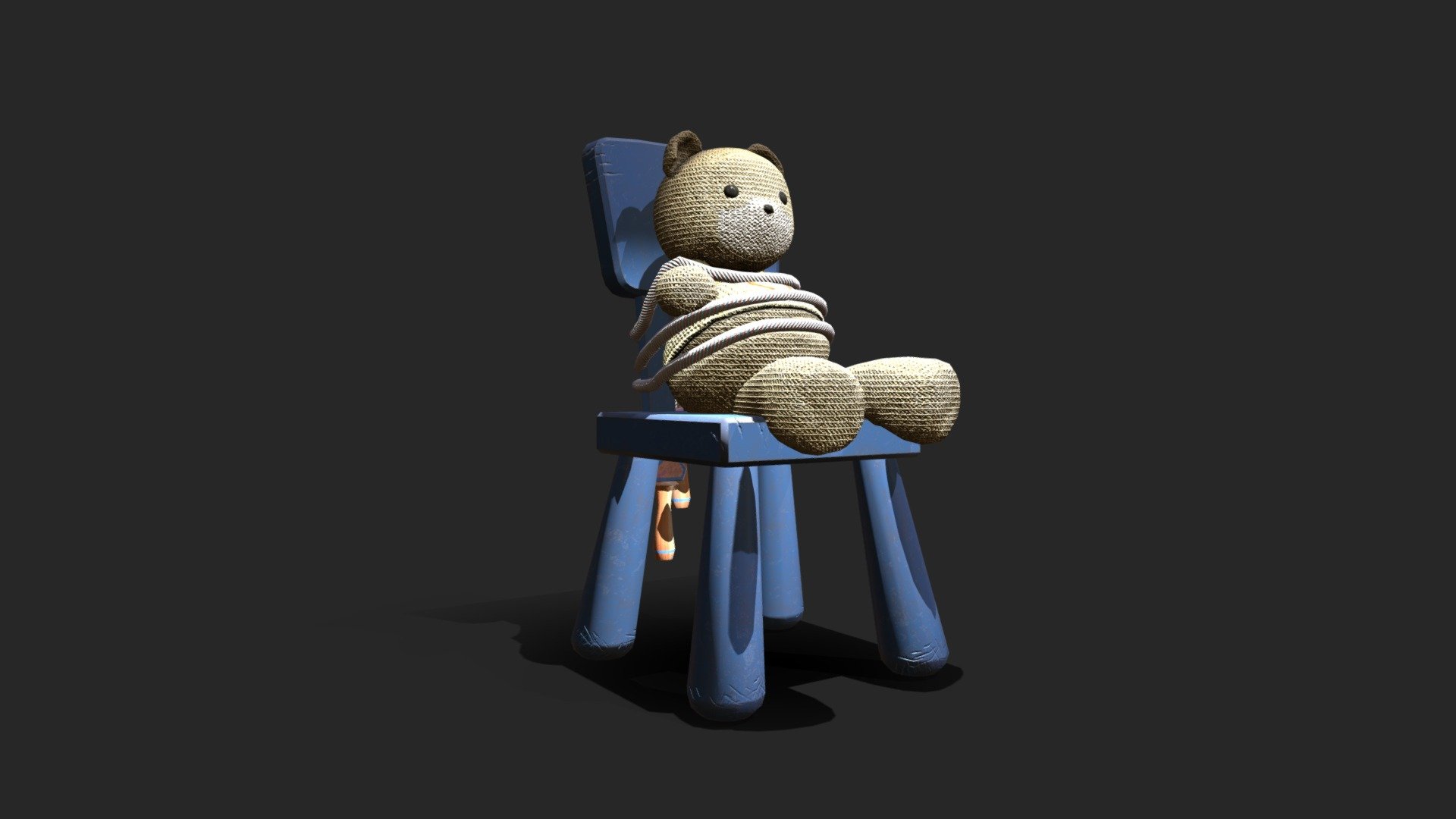 Scene of a teddy bear tied with a toy rope.
Low poly models, with detailed textures that create a very artistic set 3d model