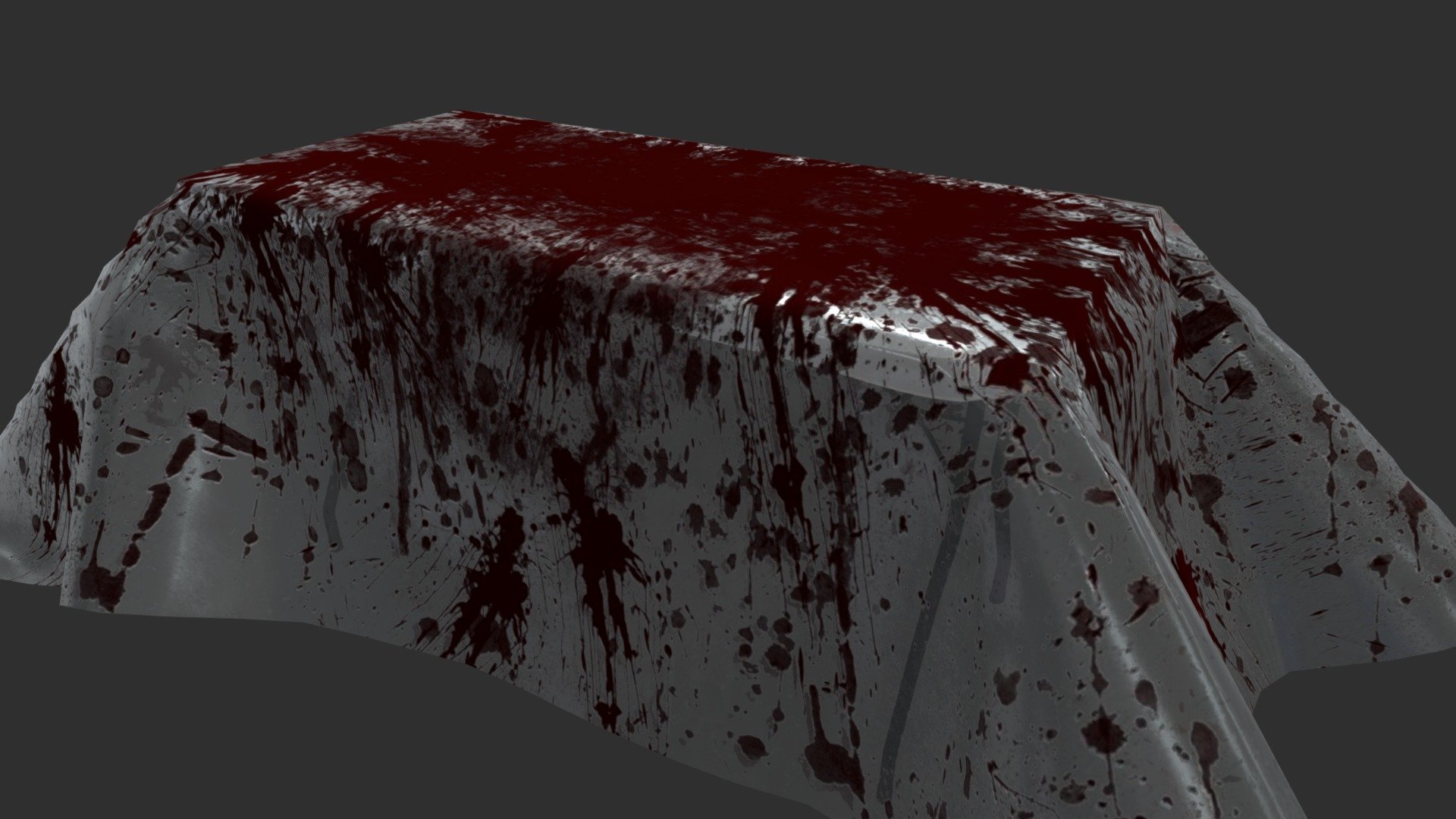 An outdoor camping table with a plastic sheet on top that a serial killer uses to kill people on. The mesh was created in Maya, using nCloth for the plastic. Texturing was done in Mixer 3d model