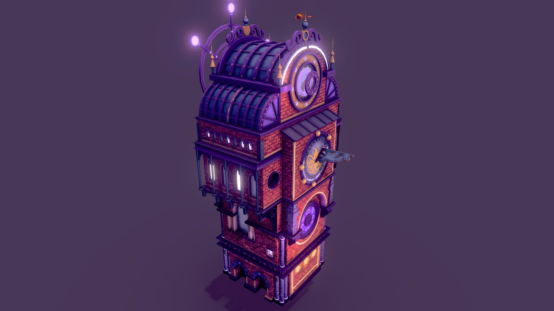 Continue a series of fantasy assets in the style of my previous work “Neon eye”. on This time it is main building on the street - Town Hall - Buy Royalty Free 3D model by SatiKudasati 3d model