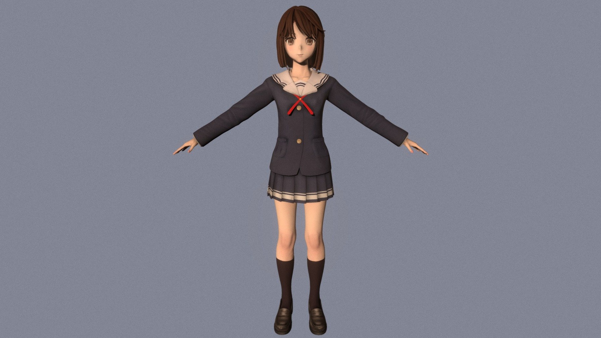 T-pose rigged model of anime girl Megumi Kato (Saekano).

Body and clothings are rigged and skinned by 3ds Max CAT system.

Eye direction and facial animation controlled by Morpher modifier / Shape Keys / Blendshape.

This product include .FBX (ver. 7200) and .MAX (ver. 2010) files.

3ds Max version is turbosmoothed to give a high quality render (as you can see here).

Original main body mesh have ~7.000 polys.

This 3D model may need some tweaking to adapt the rig system to games engine and other platforms.

I support convert model to various file formats (the rig data will be lost in this process): 3DS; AI; ASE; DAE; DWF; DWG; DXF; FLT; HTR; IGS; M3G; MQO; OBJ; SAT; STL; W3D; WRL; X.

You can buy all of my models in one pack to save cost: https://sketchfab.com/3d-models/all-of-my-anime-girls-c5a56156994e4193b9e8fa21a3b8360b

And I can make commission models.

If you have any questions, please leave a comment or contact me via my email 3d.eden.project@gmail.com 3d model