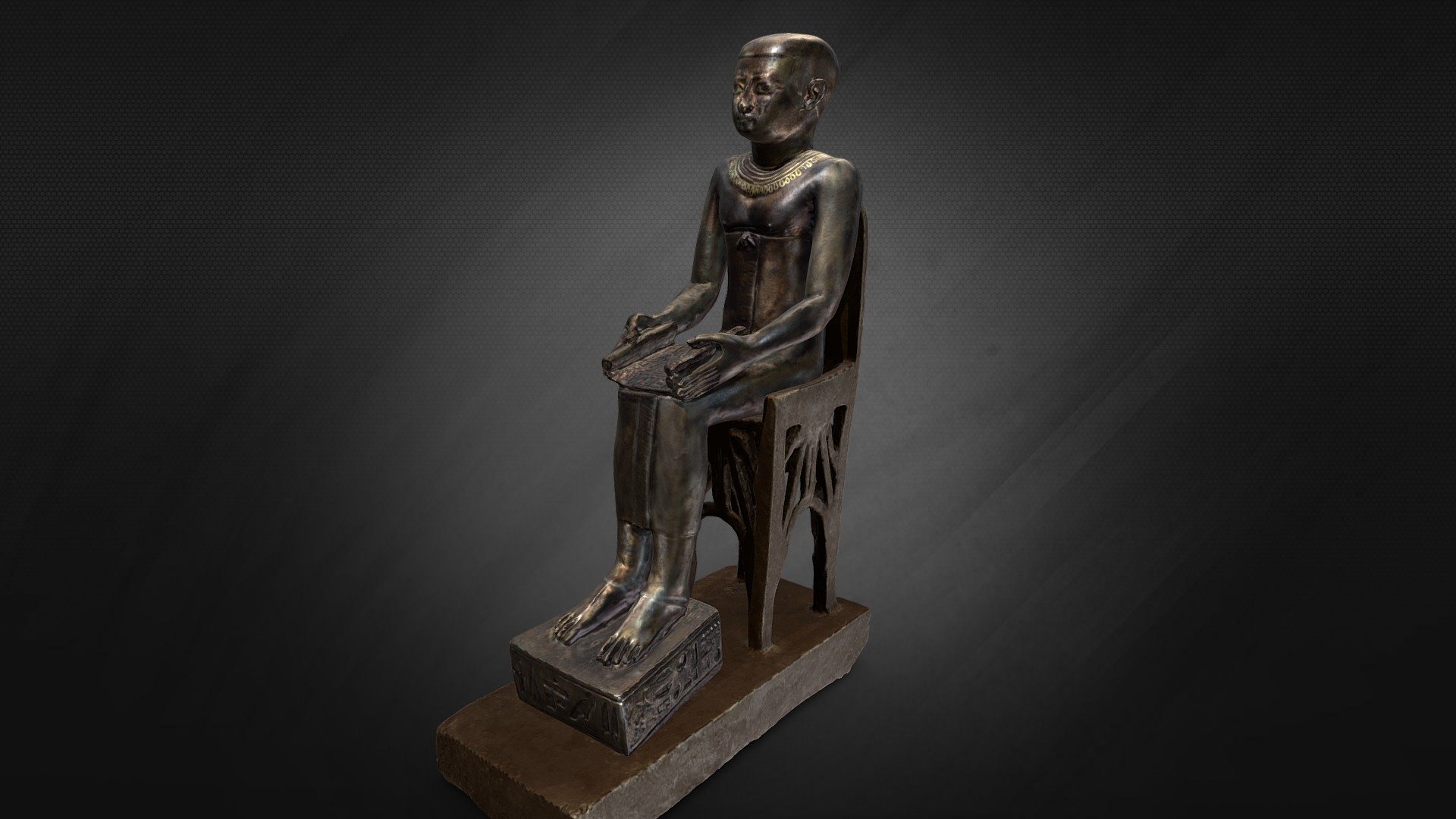 Imhotep bronzszobra 



Készítés ideje: Kr. e. 7. század közepe körül

Anyag, technika: bronz, arany, ezüst és elektrum berakásokkal

Méret: magasság: 17,6 cm, szék: magasság: 15,6 cm

Leltári szám: 51.2313

Gyűjtemény: Egyiptomi Gyűjtemény, Szépművészeti Múzeum (KDS)

Licenc: ©Szépművészeti Múzeum, Budapest 



További információért keresse fel az alábbi linket:

https://www.szepmuveszeti.hu/mutargyak/imhotep-bronzszobra/




Votive statue of Imhotep



Date: ca. mid-7th century B.C.

Medium, technique: bronze, with gold, silver and electrum inlays

Dimensions: height: 17.6 cm, chair: height: 15.6 cm

Inventory number: 51.2313

Collection: Department of Egyptian Antiquities, The Museum of Fine Arts, Budapest 

License: ©Museum of Fine Arts, Budapest



For more information, go to the Museum’s site linked below:

https://www.mfab.hu/artworks/votive-statue-of-imhotep/ - Imhotep bronzszobra - 3D model by Museum of Fine Arts, Budapest (@mfab) 3d model