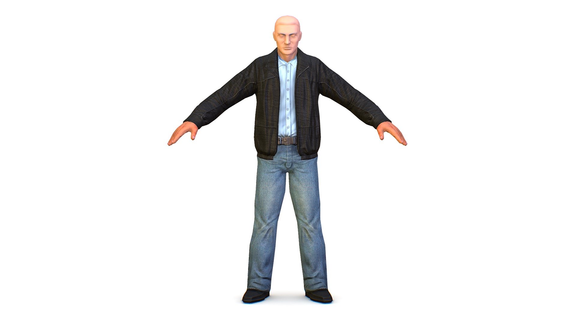 LowPoly Man Body Leather Jacket  -  attention - no head color texture - intended for textured 3d model