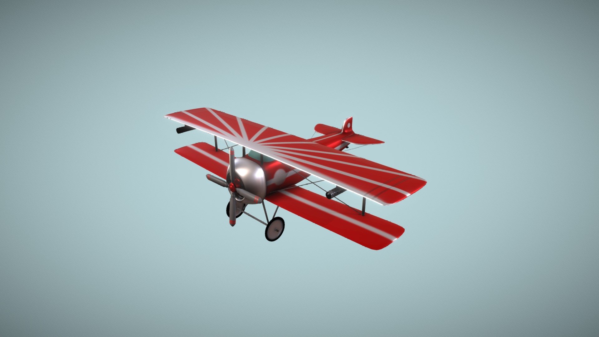 One of my first models made in blender; a cartoon-style biplane with turrets docked on the upper wings 3d model