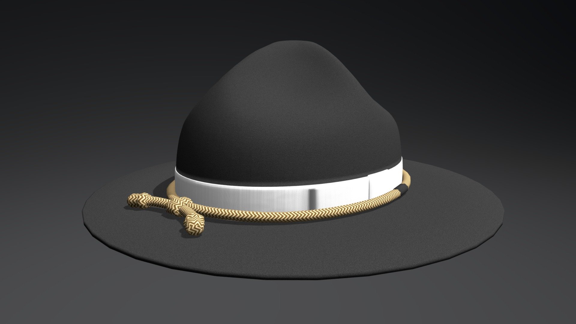 A campaign hat, sometimes called campaign cover, is a broad-brimmed felt or straw hat, with a high crown, pinched symmetrically at the four corners. The hat is most commonly worn as part of a uniform, by such organizations as the Royal Canadian Mounted Police, the New Zealand Army, United States Park Rangers, and Scouts. The campaign hat is occasionally referred to as a Stetson, derived from its origin in the company's Boss of the Plains model in the late 19th century. It should not be confused with the Stetson style cowboy hat, which has a different brim and crease, nor a slouch hat.

*1 model (medium poly) with textures and materials 3d model