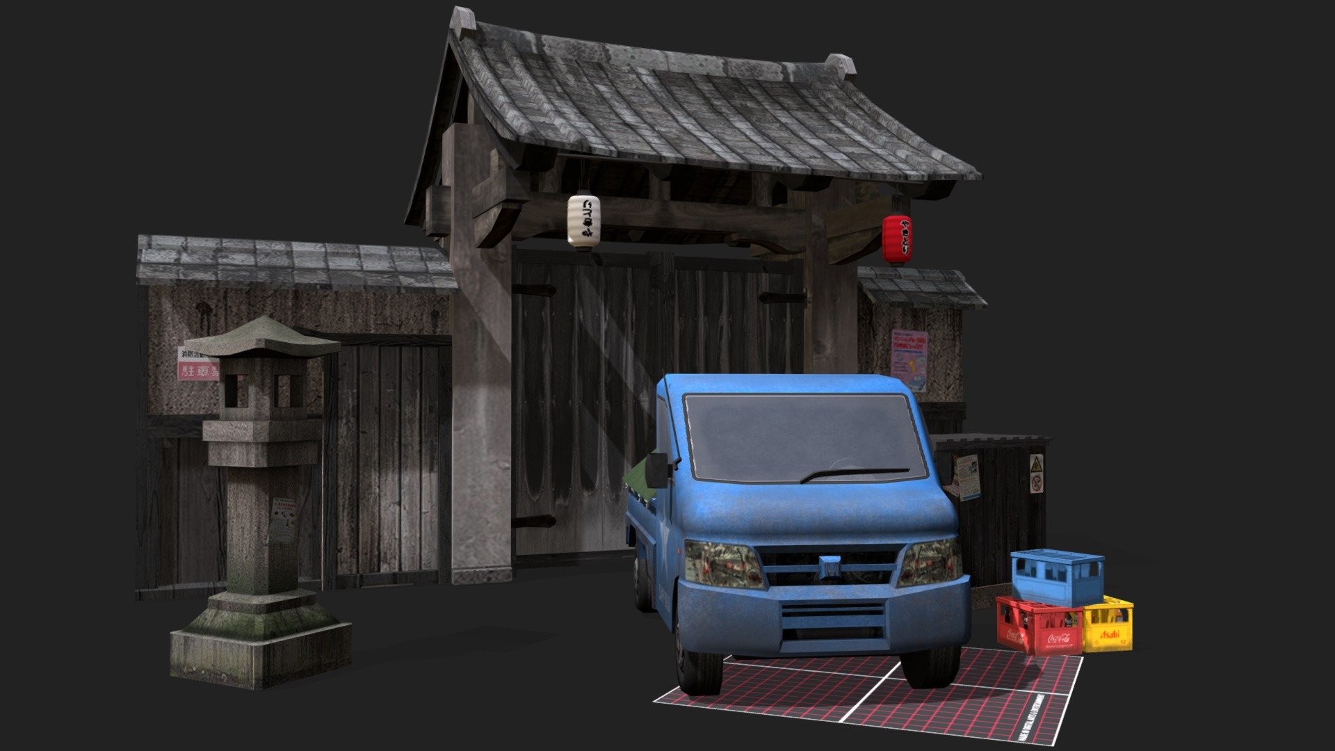 Props modeled and textured for Kyoto city scene 3d model