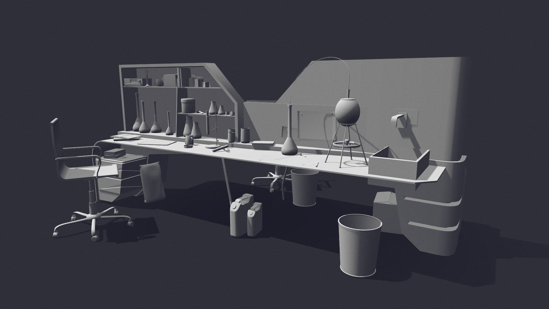 I've made all of the assets as part of a bigger project. I'm still working on it so I don't have enough time to add specific materials in here, but I'm uploading the little scene I've created with use of them. I'll probably come back to this and edit the materials later on for my own portfolio 3d model