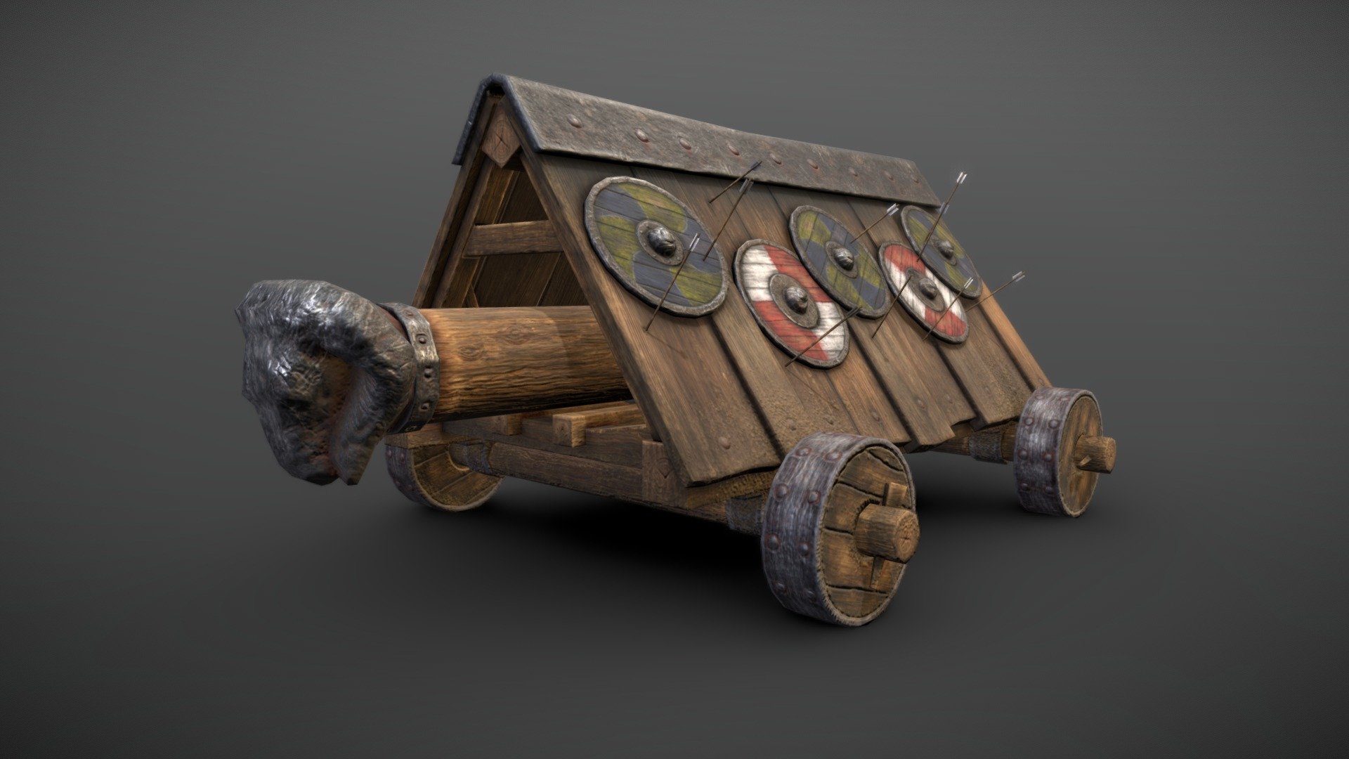 This is a medieval battering ram, which I created during my texturing training 3d model