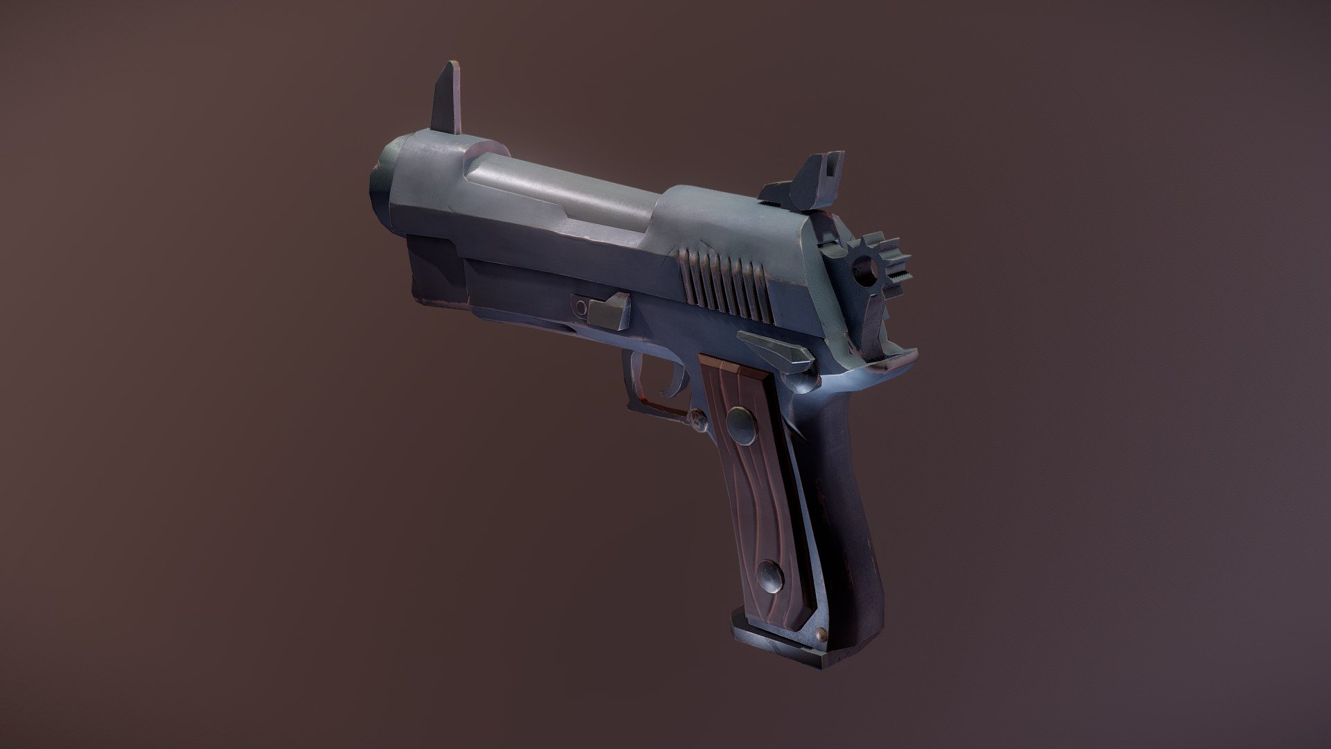 Another addition to our stylized weapons pack, this is a simple PBR stylized pistol prop model for your projects. A single mesh, suitable for most games outside first person shooters, its pivot point correctly placed and everything. Stats: Verts: 2906 Polys: 5298 Textures: Albedo, Normal and packed MetallicOcclusionSmoothness (3 total x 2048x2048) No animation or rigging

Made by Claudia Arranz - Stylized Pistol - 3D model by IdiWork 3d model