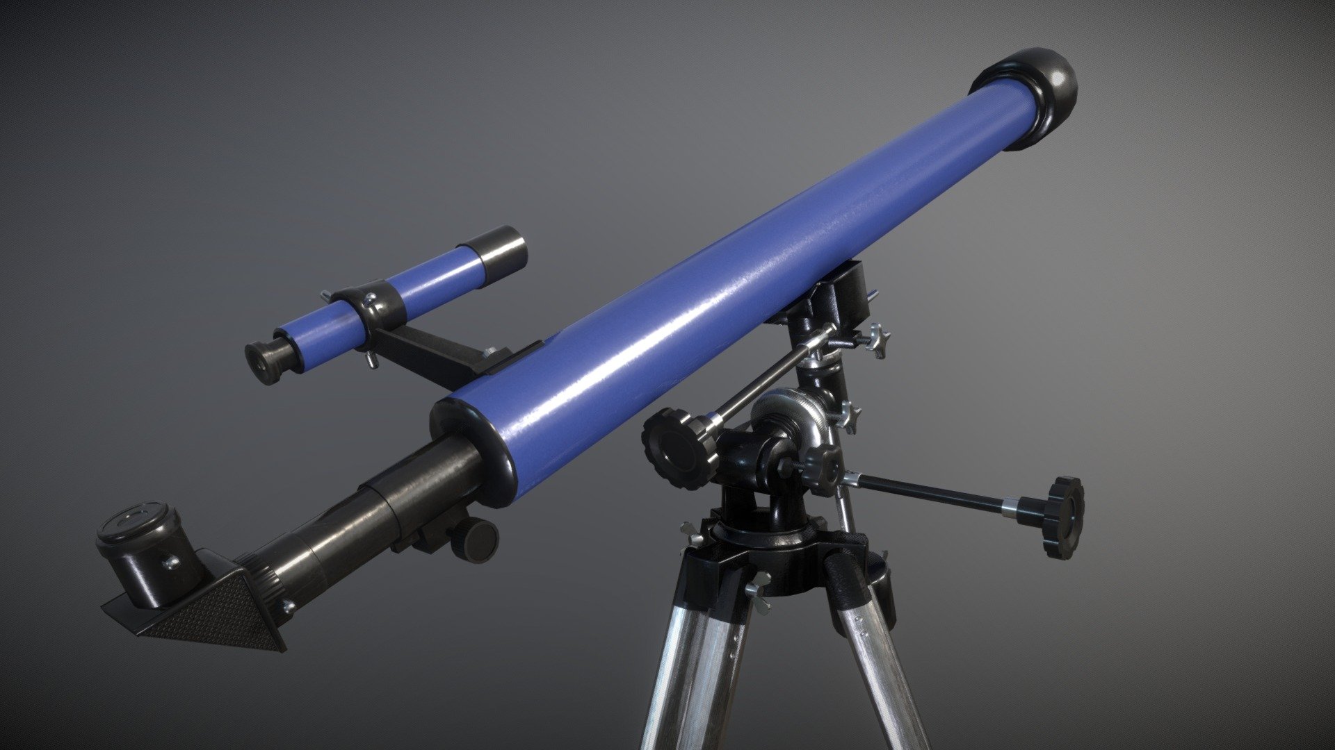 3D model of a telescope with all its rotation axis animated 3d model