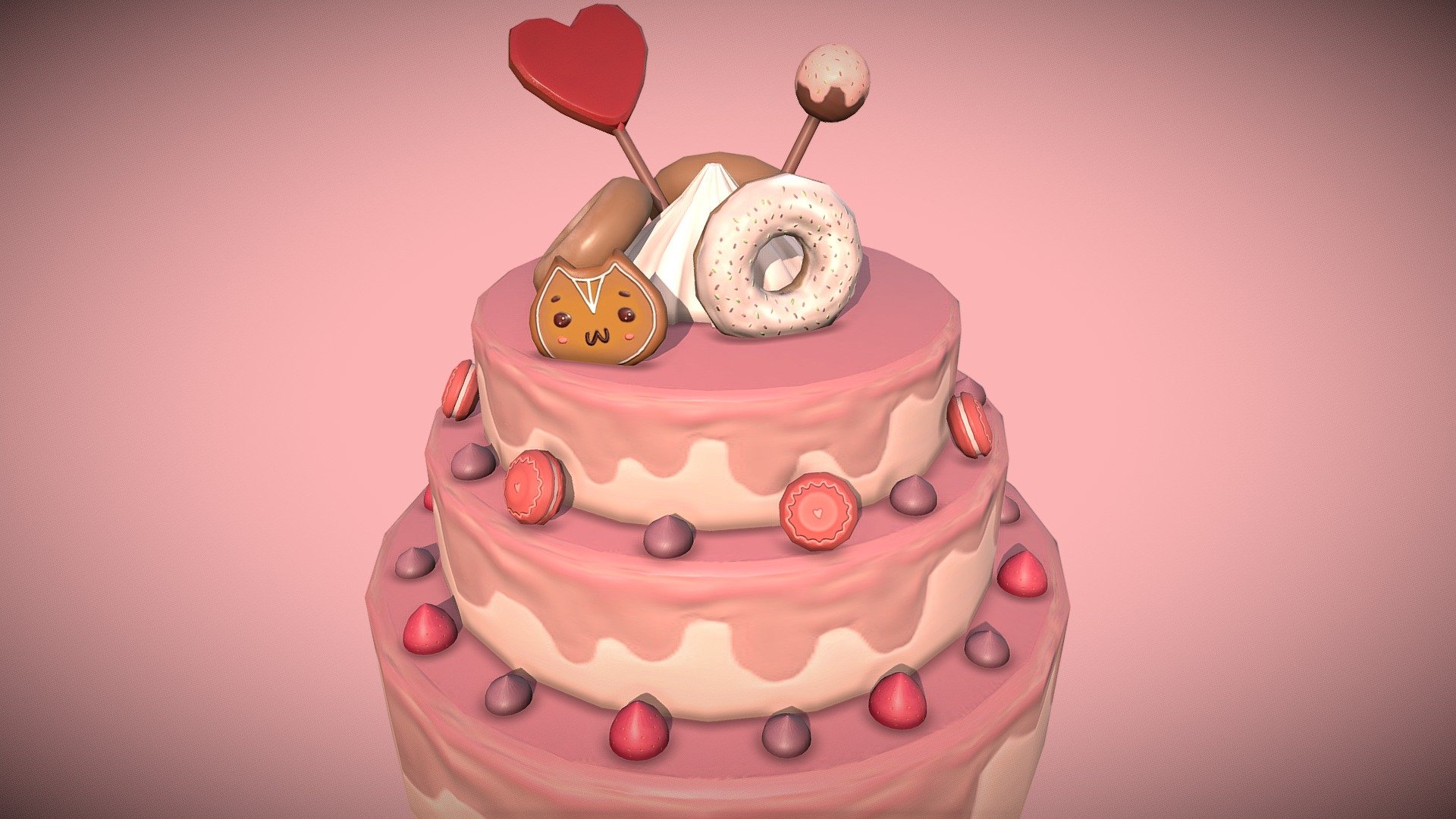 A cake I modelled in Maya and textured in Substance Painter!
The cat biscuit is my favourite part.

LowPolyDessertChallenge - Low Poly Cake - 3D model by sarah1999 3d model