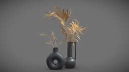 Dark Vases grass, tropical, set, fan, palm, indoor, exotic, pattern, jar, dry, jug, leaves, pearshape, bunnytail